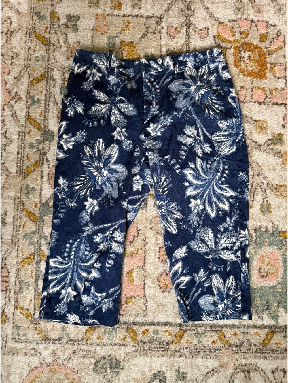 Lauren Ralph Lauren Cropped Pants Size 12P Navy Floral Straight 90's Vintage